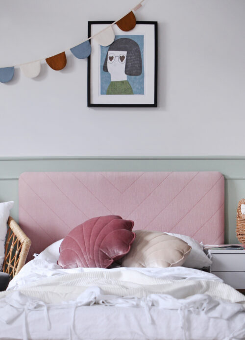 Tapicerowany zagłówek wzór w jodełkę Stitch