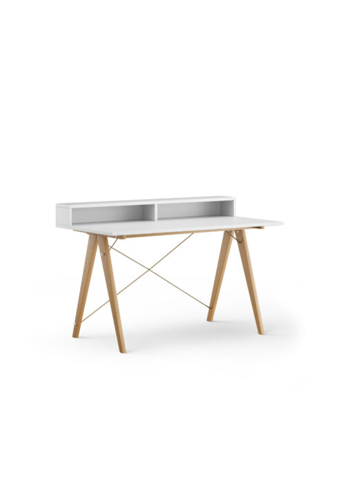 Białe biurko SLIM+ HORIZONTAL z poziomą nadstawką