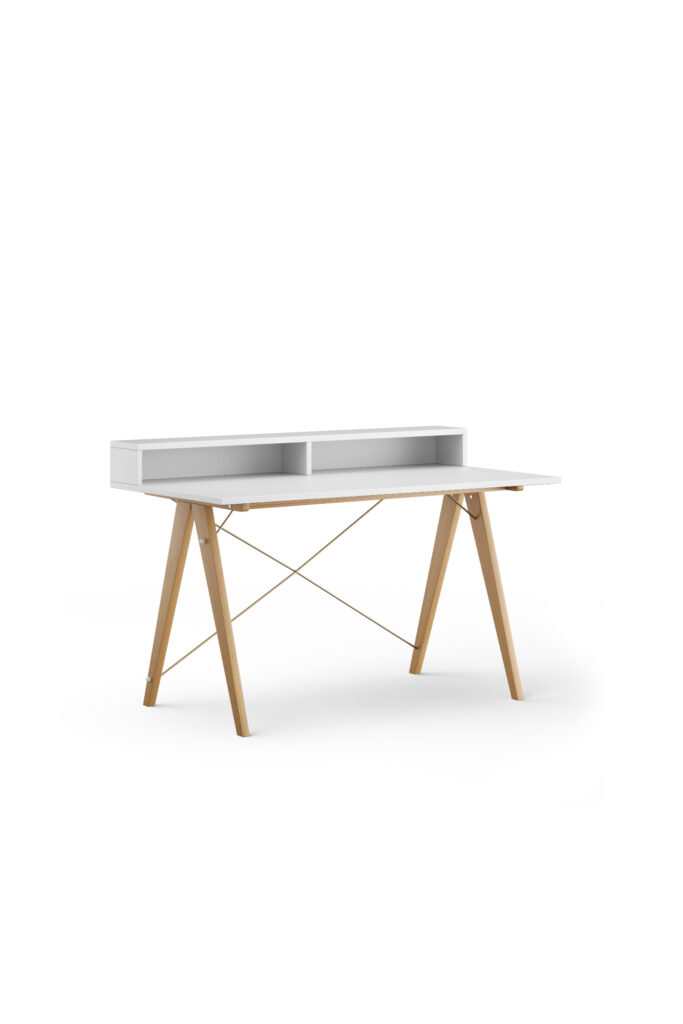 Białe biurko SLIM+ HORIZONTAL z poziomą nadstawką