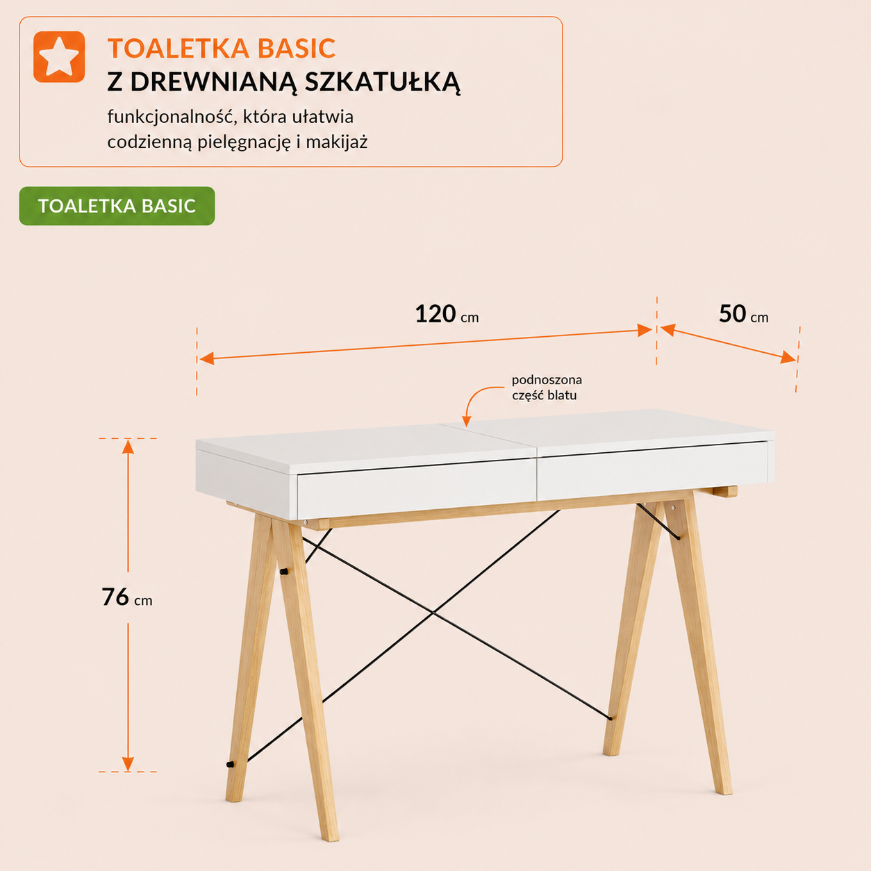 Toaletka z ukrytym lustrem oraz szufladką BASIC