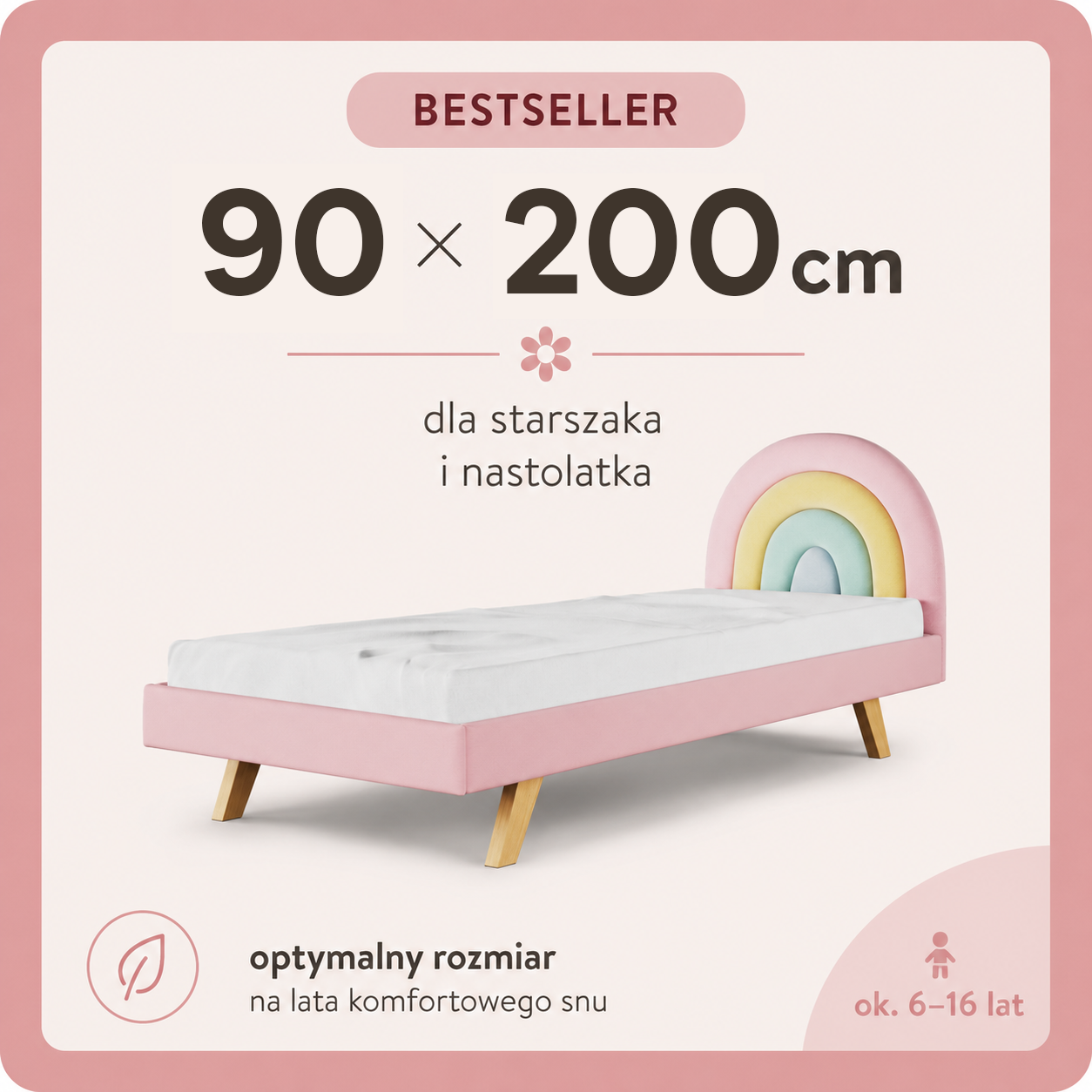Łóżko dziecięce z zagłówkiem w kształcie tęczy LEGS TEXTI